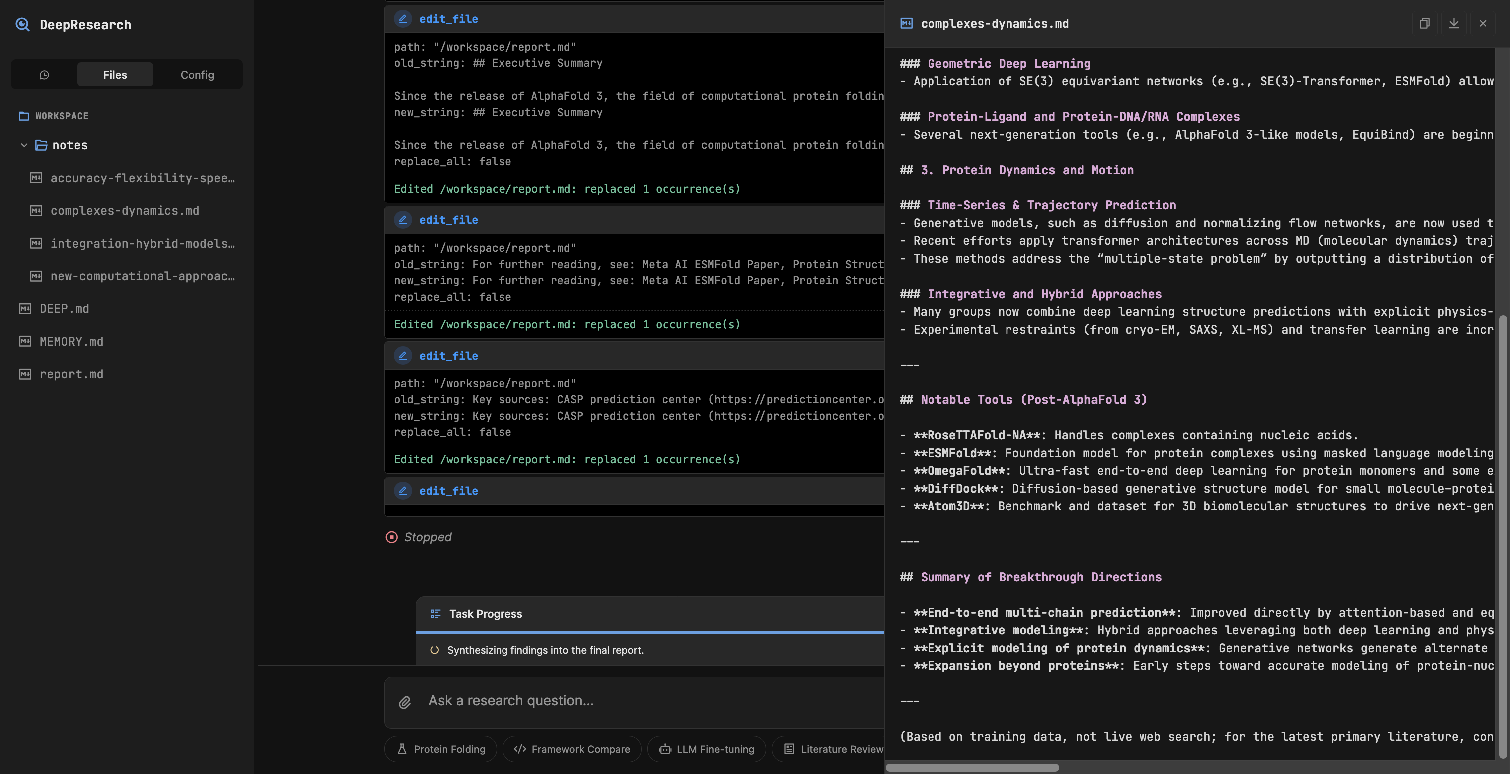 DeepResearch — generated files and report