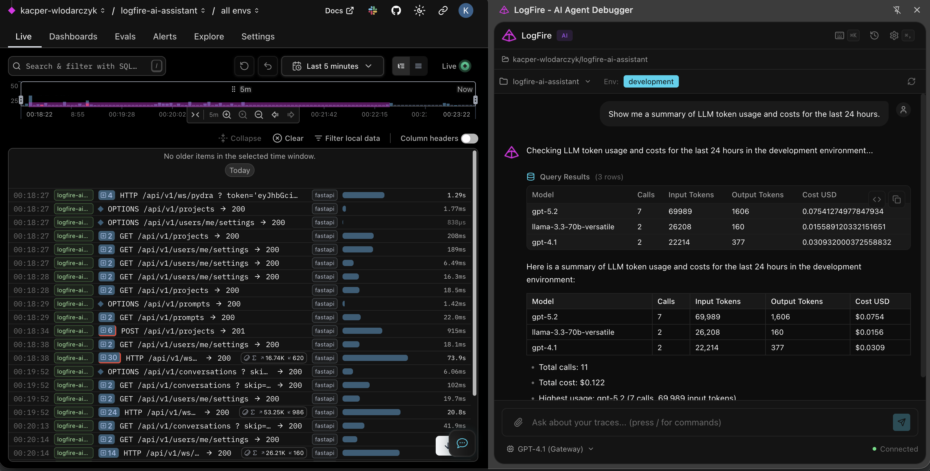 AI responses with data tables