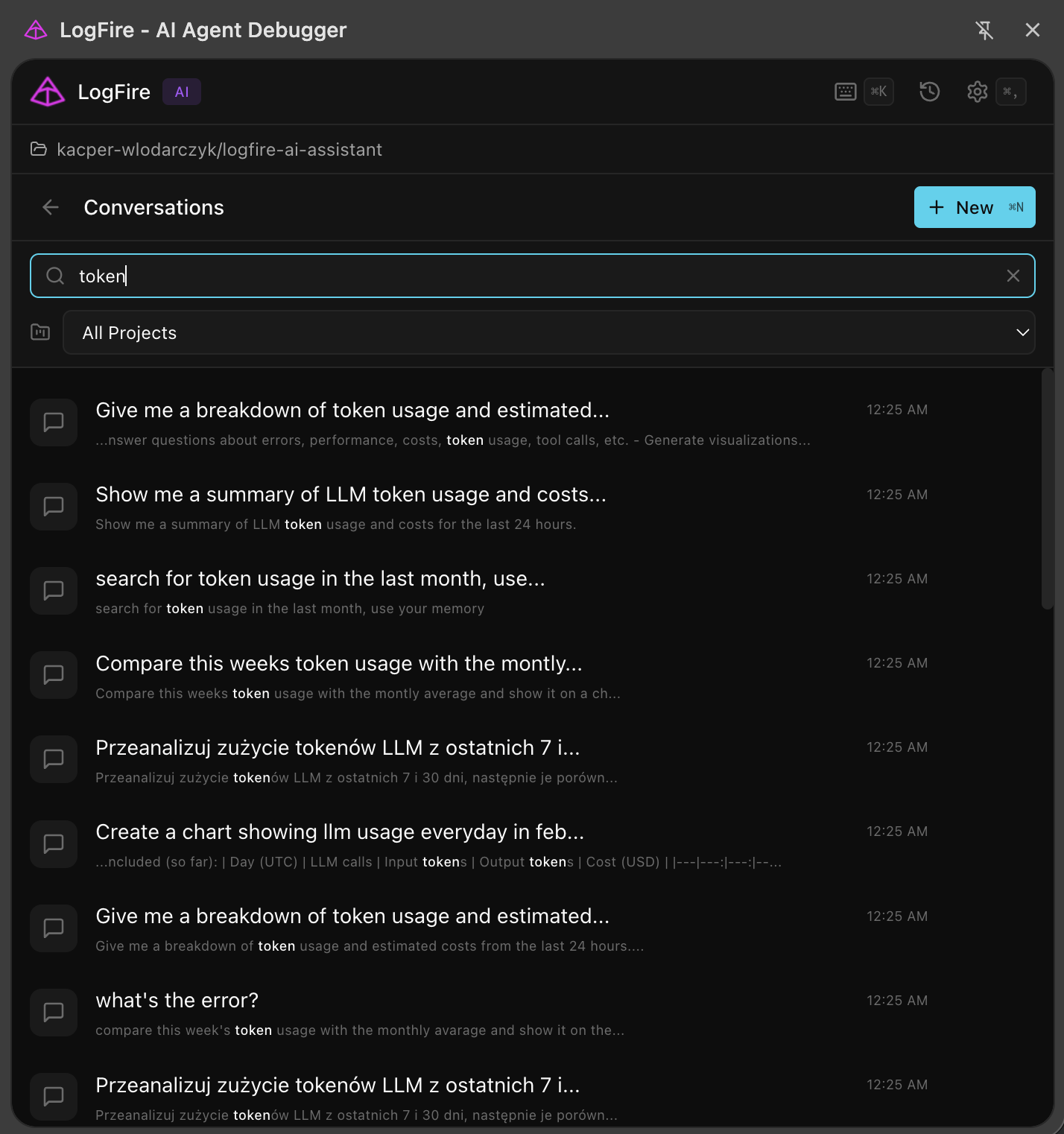 Conversation history with search
